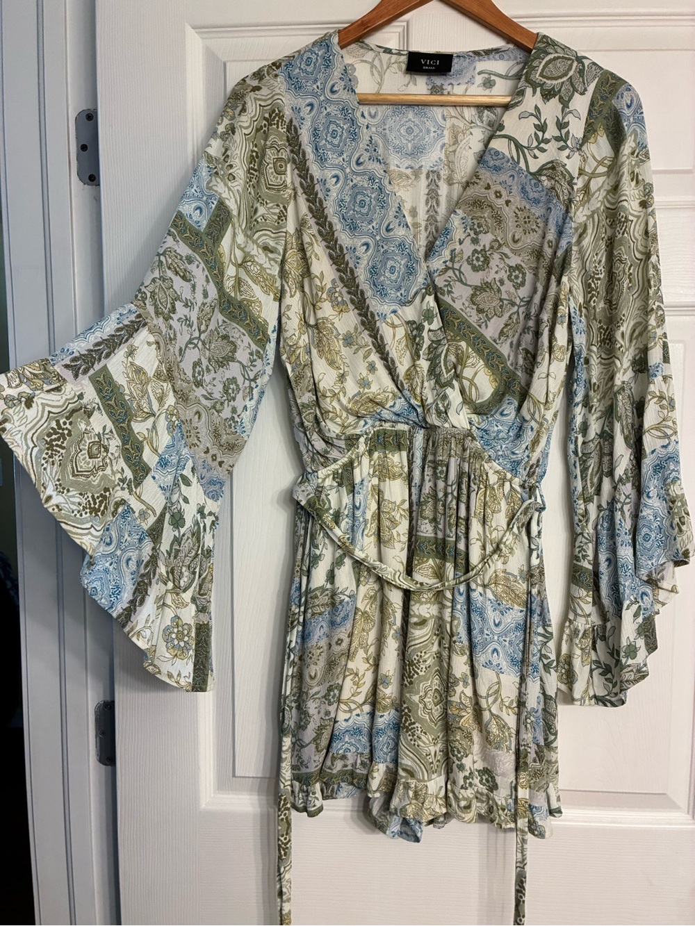 VICI Boho Patchwork Floral Paisley Print Romper, Cowgirl Coastal 
Y2K